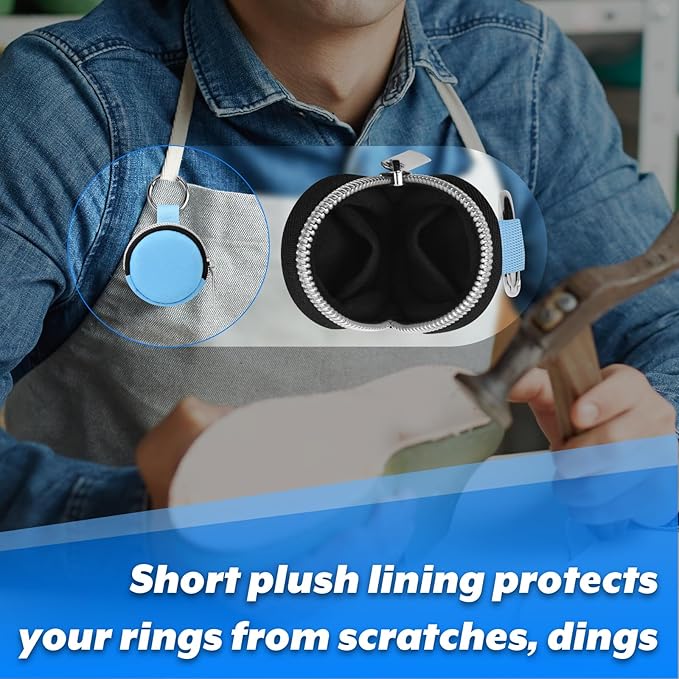 Portable Ring Organizer Case with Keychain, Traveling Ring Holder Storage Bag, Anti-Lost Keychain Container for Rings, Jewelry (1, Light Blue)