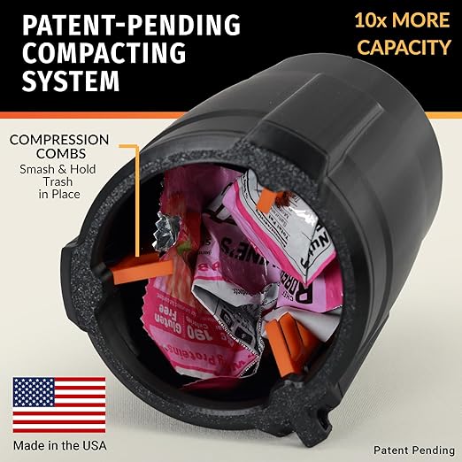 Trash Trapper Car Trash Can Cup Holder | Mini Car Trash Can | Fits in Most Doors | 5.1" x 2.9" | Traps More & Empties Less, Patent-Pending Compaction, Gifts for Men, Black