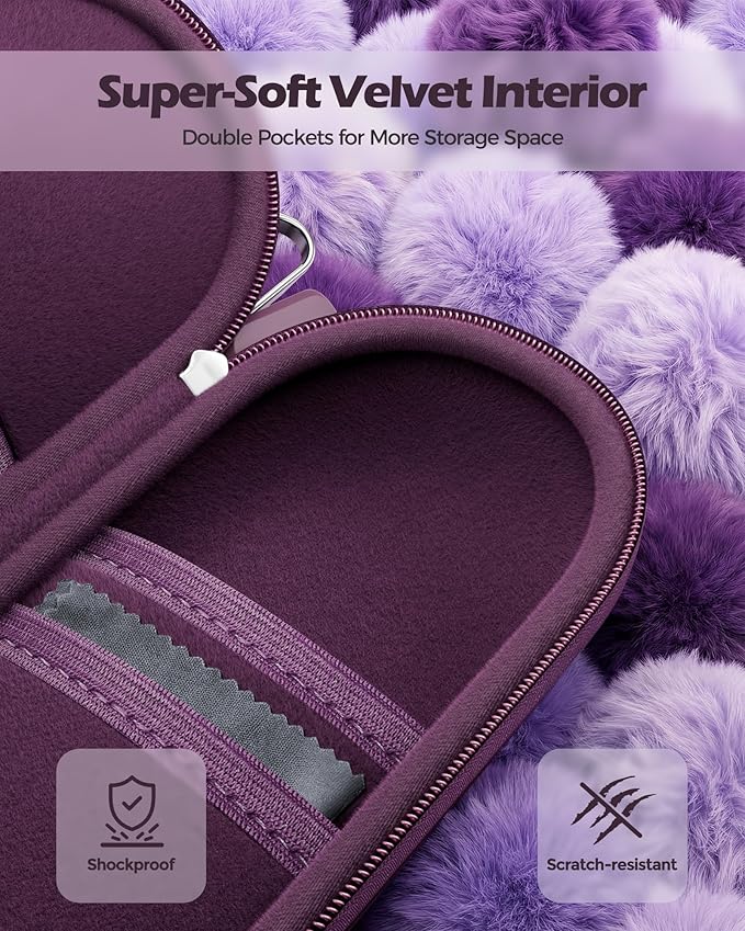 ProCase Double Sunglasses Case, Hard EVA Shell Shockproof Dual Eyeglass Case for Men Women with Metal Hook and Velvet Lining, Travel Zipper Glasses Holder Organizer Fathers Day Gift for Dad -Plum