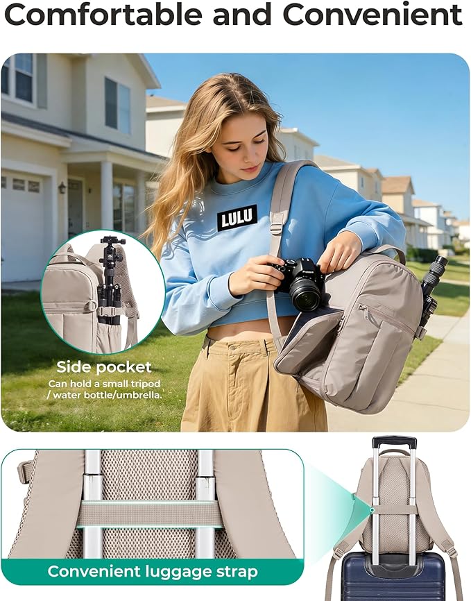 BAGSMART Puffy Camera Backpack, Camera Bags for Photographers, DSLR/SLR Mirrorless Photography Camera Case, Small Water-resistant Travel Backpack for Women with Laptop Compartment, Green