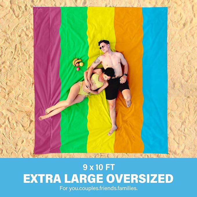 Famstar Beach Blanket Oversized Extra Large 78"X81"/10'X9',Waterproof Sandproof Beach Blanket 2-8 Adults Lightweight Durable for Travel Camping Hiking Picnic