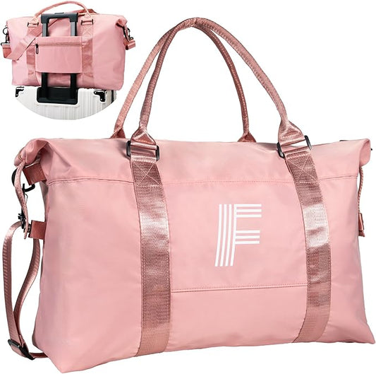 Birthday Gifts for 8 9 10 11 12 13 14 Year Old Girls,Travel Duffel Bag, Personalized Weekender Bag, Monogram Overnight Bag, Niece Gift Dorm Room Essentials For Girls Gifts (Letter F)