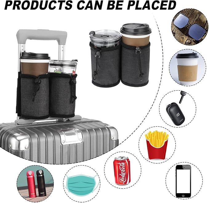 Travel Essentials Drink Holder, with 2 Coffee Mugs Tightening Drawstring, Luggage Cup Holder Attachment, for Flight Attendant & Travelers - Travel Luggage Accessories by YSCEN (red)