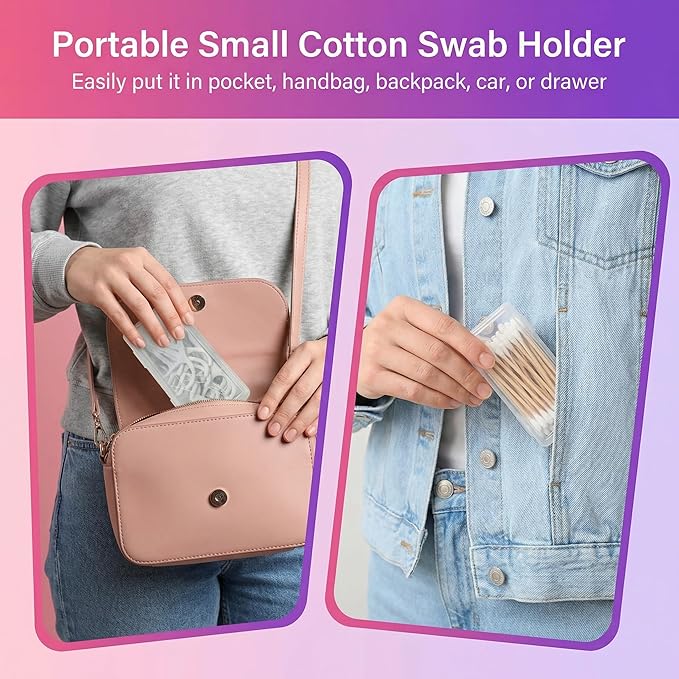 4 Pcs Portable Cotton Swab & Pad Holder for Travel - Clear Plastic Bud Case with Dustproof Lid - Small Dispenser for Floss Picks, Toothpicks, and Beauty Essentials
