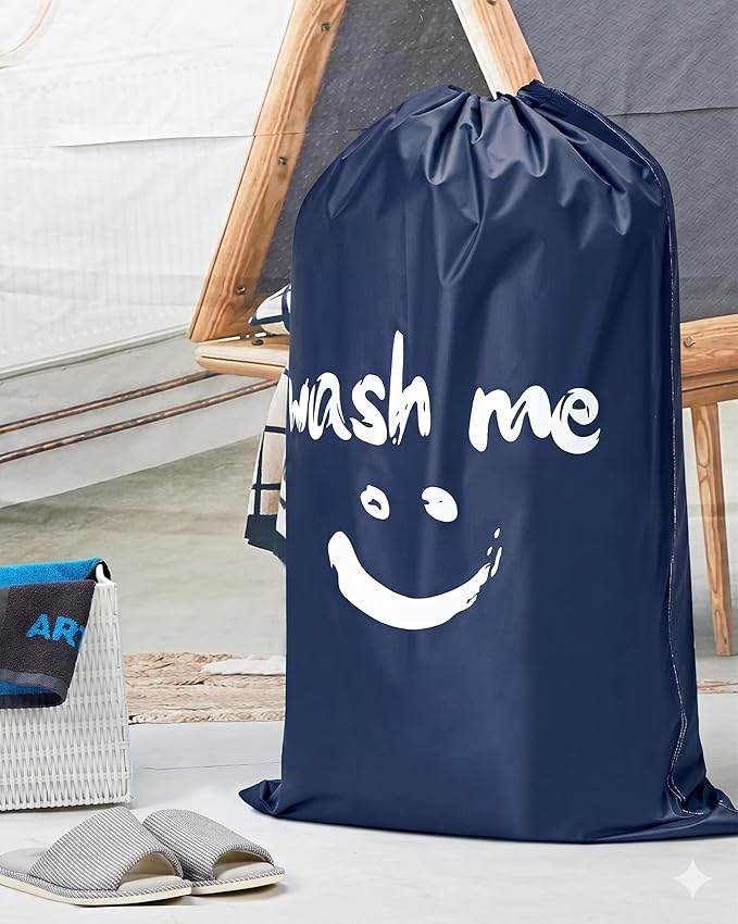 HOMEST 2 Pack XL Wash Me Travel Laundry Bag, Dirty Garments Organizer, Large Enough to Hold 4 Loads of Clothes, Easy Fit a Hamper or Clothing Basket, Azure and Blue