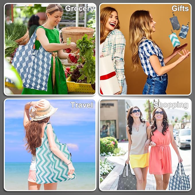 HOLYLUCK Reusable Grocery Bags,Heavy Duty Foldable Shopping Tote Bag (Standard, Geometric Patterns)