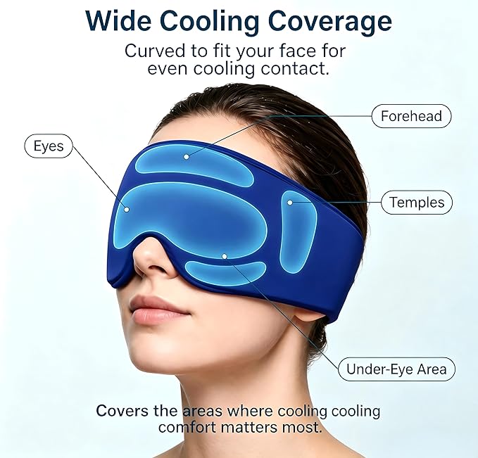Cooling Gel Eye Mask for Puffy Eyes, Eye Ice Pack Migraine & Headache Relief, Full Eye-Area Cold Compress for Eyes & Temples, FSA Eligible HSA, Reusable Adjustable Fit for Post Surgery Recovery