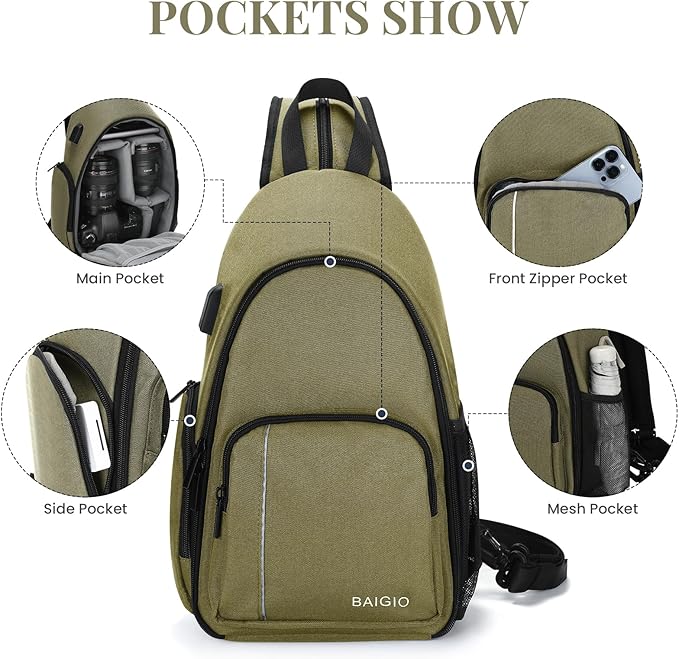 BAIGIO Camera Sling Bag Small Camera Backpack for Photographers,Water-resistant Camera Crossbody Bag Travel Caemra Backpack for DSLR SLR Mirrorless Camera