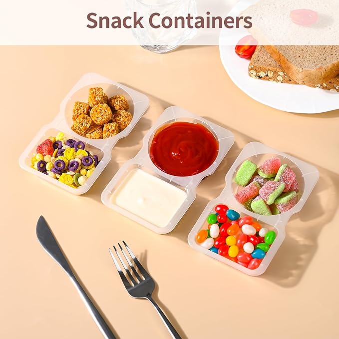 RXRRXR 20PCS Double Compartment Condiment Container With Lids - Reusable Snack Pack Containers for Take-out Sauces