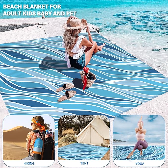 Famstar Beach Blanket Oversized Extra Large 78"X81"/10'X9',Waterproof Sandproof Beach Blanket 2-8 Adults Lightweight Durable for Travel Camping Hiking Picnic