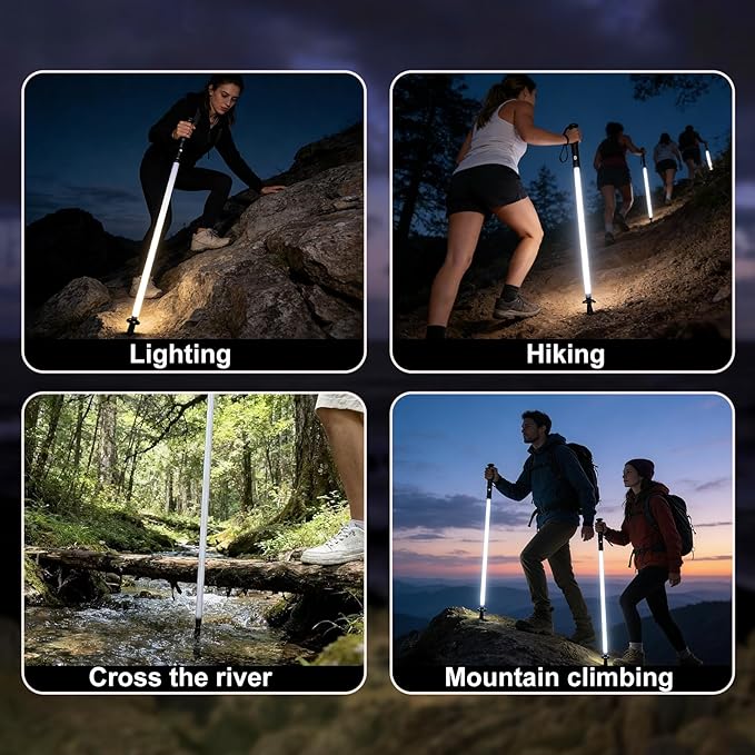 Rechargeable Ultra-Bright LED Light-Up Trekking Poles, Sci-Fi Lightsaber-Inspired Hiking Sticks, Lightweight for Outdoor Hiking, Camping & Night Walking, White Light