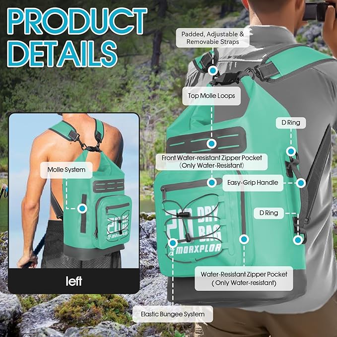 MORXPLOR Dry Bag Waterproof,5L/10L/20L/30L/40L/55L Roll Top Dry Bag Backpack with WaterProof Phone Case for Swim,Kayak