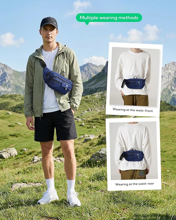 WATERFLY Fanny Pack Waist Bag: 3L Waist Pack with Anti-Theft RFID Blocking, 9 Pockets & Adjustable Belt Water Resistant Hip Pack for Women Men Travel Hiking Running