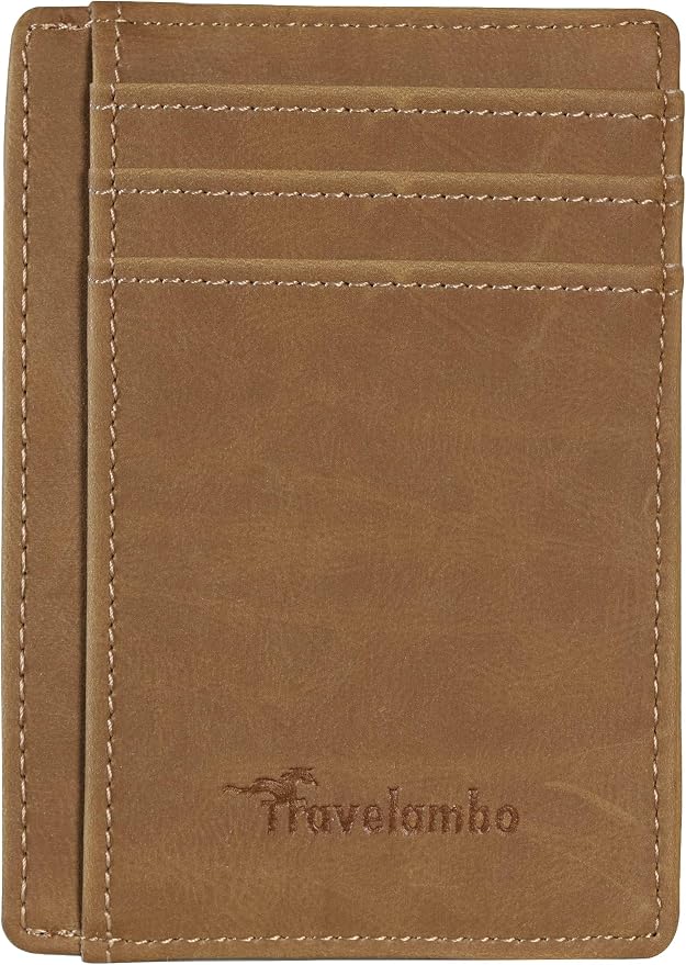 Travelambo Slim Wallet Front Pocket Minimalist Leather RFID Blocking Medium Size