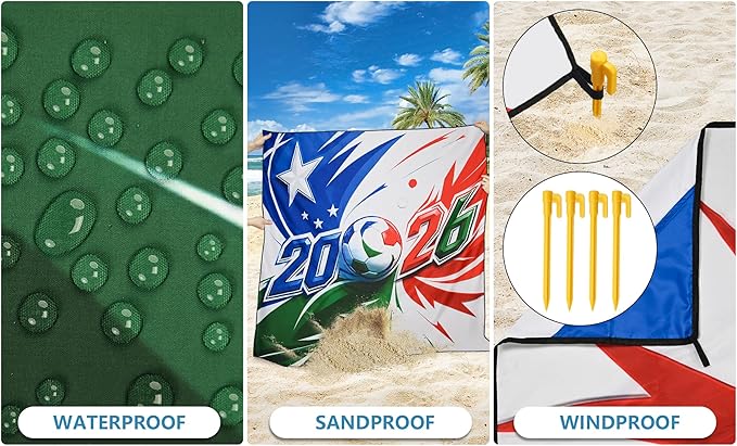 WIWIGO Beach Blanket Waterproof Sandproof Beach Mat 79" X 83"/10'x9'for 2-8 Adults Quick Drying Outdoor Picnic Mat Beach Accessories for Travel, Camping, Hiking
