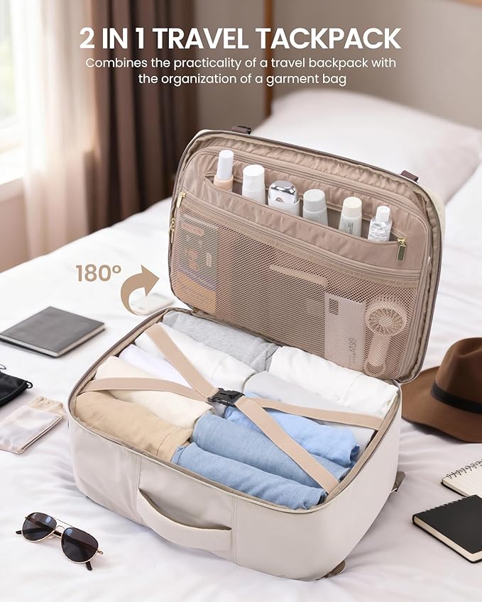 LOVEVOOK 40L Travel Backpack for Women Men with Garment Bag, Airline Approved Carry on Luggage Travel Essentials with 3 Packing Cubes, TSA Overnight Bags Weekender Essentials Backpacks fits 17" Laptop
