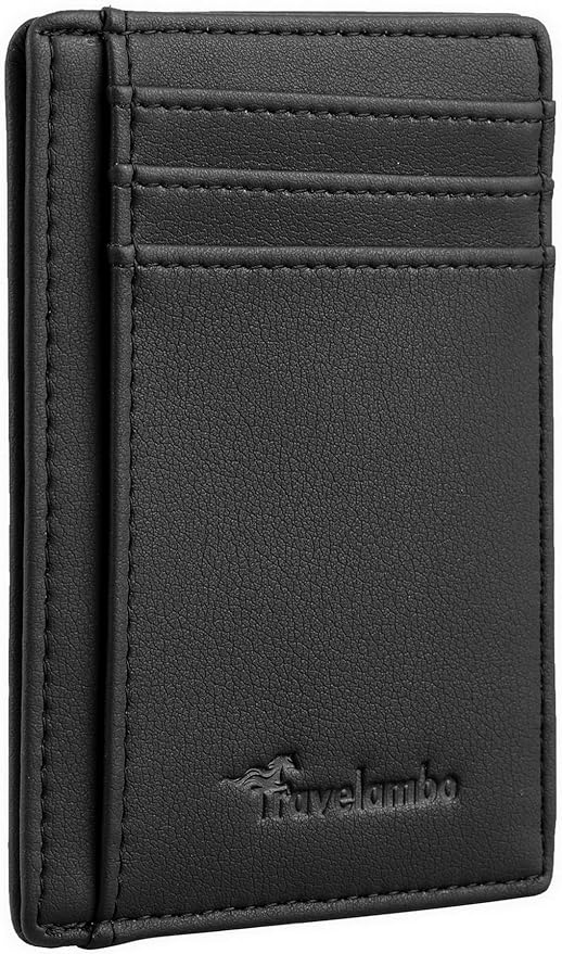 Travelambo Front Pocket Minimalist Leather Slim Wallet RFID Blocking Medium Size