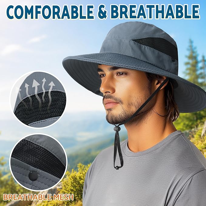 PFFY Sun Hats for Men Women Wide Brim Bucket Hat UPF 50+ Outdoor Beach Hiking Fishing Hat