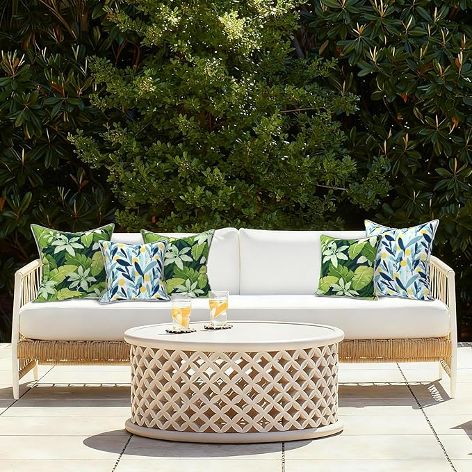 LVTXIII Outdoor Throw Pillows Set of 2, Patio Waterproof Pillows Fade Resistant Accent Pillows for Home and Garden Furniture Decoration, 16"x16", Jungle Leaves