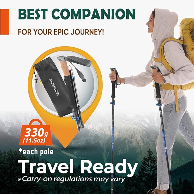 TREKOLOGY Trek-Z Cork Grip Trekking Poles – Lightweight Folding Hiking Poles, Adjustable Height, Compact Travel Design, Aircraft-Grade Aluminum Walking Sticks for Men & Women