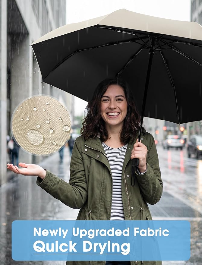 Yoobure Compact Travel Umbrella - Windproof Umbrellas for Rain, Small Portable UV Umbrella for Sun Protection, Folding Automatic Umbrellas in Lightweight for Car, Backpack, Walking, Kids, Women