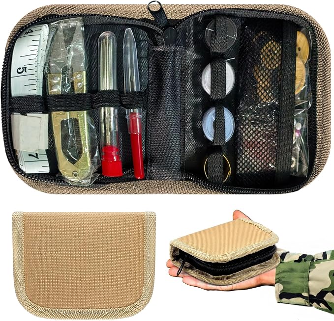 Military Sewing Kit for Adults, Army Emergency Survival Sewing Kit with Buttons for Men Women, Nylon Portable Small Sew Kits Repair Tools for Travel Field EDC & Outdoor Use (Khaki)
