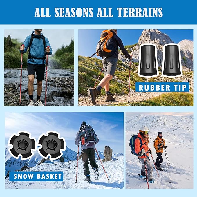 Deepfeel Collapsible Trekking Poles Folding Hiking Poles, Adjustable Height, Lightweight Aluminum Alloy Walking Sticks for Men & Women 2 Packs