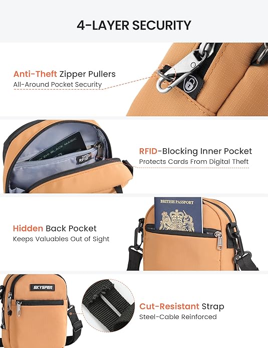 SKYSPER Small Anti Theft Crossbody Sling Bag RFID Cross Body Bag Travel Shoulder Daypack
