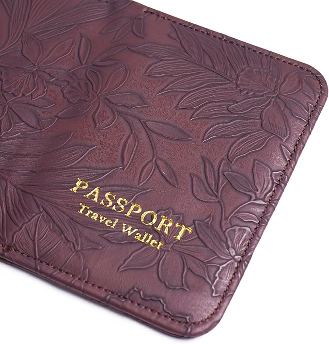 lizimandu Passport Holder with Airtag Slot, Airtag Passport Wallet for Men Women, Slim Leather Passport Holder Case Family for Travel Anti-Lost(1-Carved Dark Brown)
