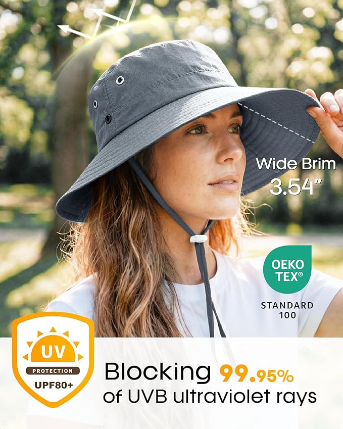 FURTALK Sun Hats for Women Ponytail UPF 80+ Beach Summer Hat Wide Brim Packable Cowboy Hat