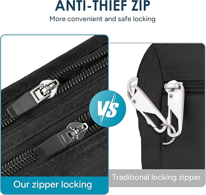 travel inspira Travel Money Belt with Anti-Theft Zipper Upgrade Larger Slim Travel Pouch with RFID Blocking Fabric to Protect Credit Cash, Passports, and Documents, Black
