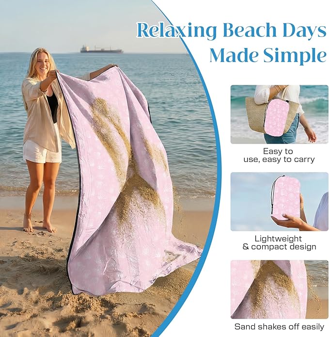 OIGAE 7x7ft Sandproof Beach Blanket - Large Waterproof Picnic Mat for 3-4 People, Lightweight Sand Free Mat for Summer Vacation with 6 Stakes & 4 Corner Pockets for Beach, Camping, Festivals