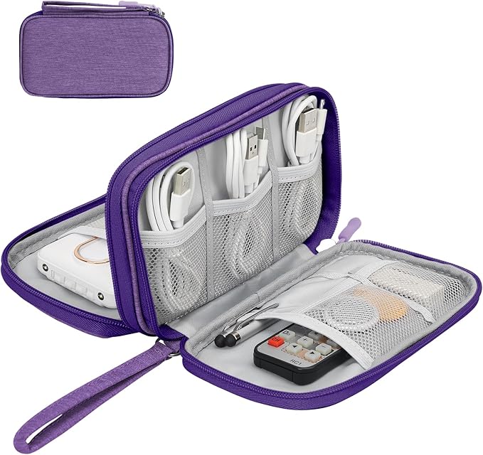 Skycase Electronic Organizer Travel Case - Waterproof Travel Cord Pouches for Organization, Cable Organizer, All-in-One Double Layers Storage Bag for Accessories, Charger, Cable, Purple - Medium