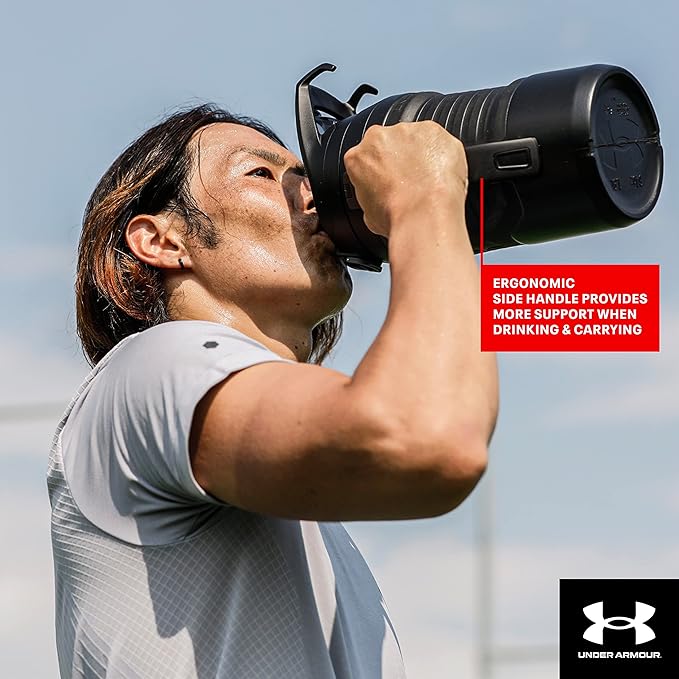 Under Armour Insulated Water Bottle with Handle & Fence Hook, Half Gallon Sports Water Jug, Leak-Resistant & BPA-Free for Baseball, Football & Gym - Jet Grey/Black, 64oz