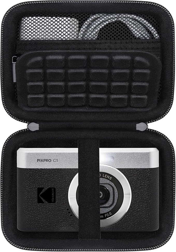 RAIALL Carrying Case for KODAK PIXPRO C1 Friendly Zoom Digital Camera, Point and Shoot Vlogging Camera Hard Travel Bag, Mesh Pocket for Charging Adapter, SD Card, USB Cable and Batteries, Black