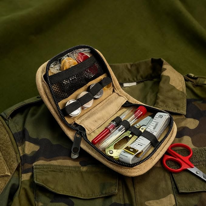 Military Sewing Kit for Adults, Army Emergency Survival Sewing Kit with Buttons for Men Women, Nylon Portable Small Sew Kits Repair Tools for Travel Field EDC & Outdoor Use (Khaki)