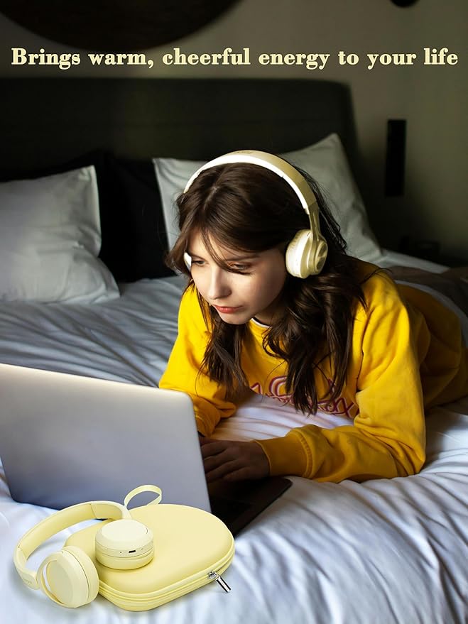 Ginsco Case Compatible with Sony WH-CH520 Wireless Headphones Bluetooth On-Ear Headset with Microphone, with JBL Tune 510BT/520BT/500BT Ultra-Slim Hard Shell Case for On Ear Headphones (Butter Yellow)