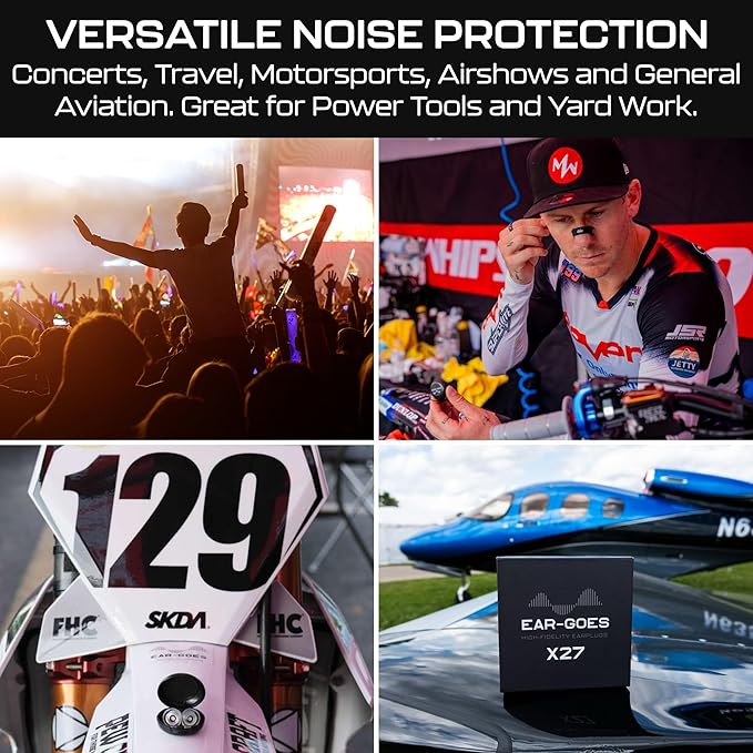 X27 Reusable Earplugs for Loud Environments, Motorsports and Motorcycle Riding | 27dB Noise Reduction | Low Profile Hearing Protection for Airshows and General Aviation