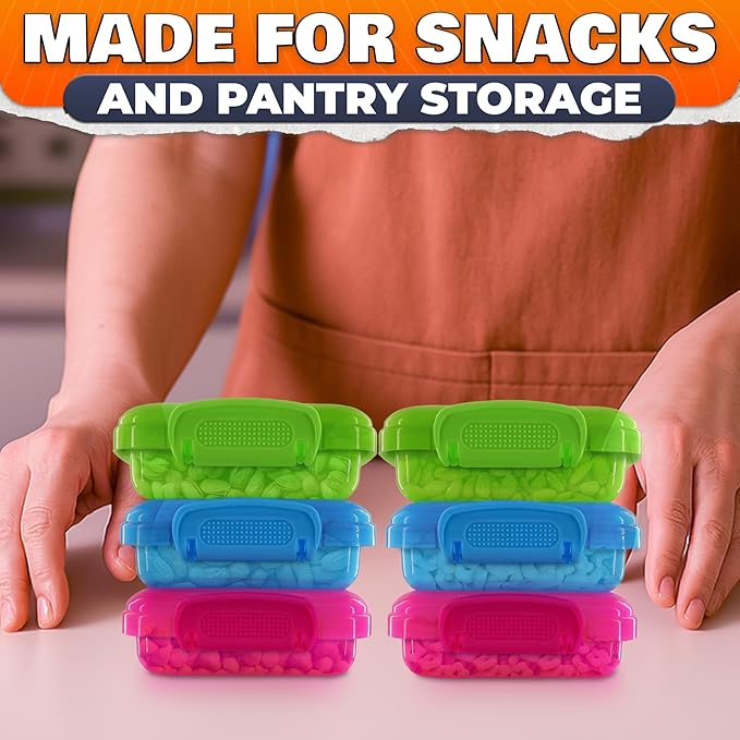 6 Pcs Lock Top Snack Containers with Lids – 4.6 Oz Small Snap Storage Containers – Microwave and Dishwasher Safe, 2 Side Clips for Sauces, Pastes, Spreads, Snacks | Kitchen, Travel, Office, Crafts