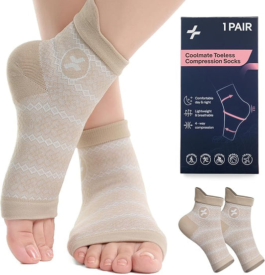 COOLMATE Ankle Support Light Compression Socks for Women and Men, Toeless Arch Support Sleeve for Running, Walking, Workout