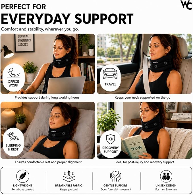 Wonder Care Neck Brace for Sleeping Cervical Collar Adjustable Neck Support Brace Relief Cervical Spine Pressure Ideal for Travel, Office Workers & Neck Injury Recovery, X-Large