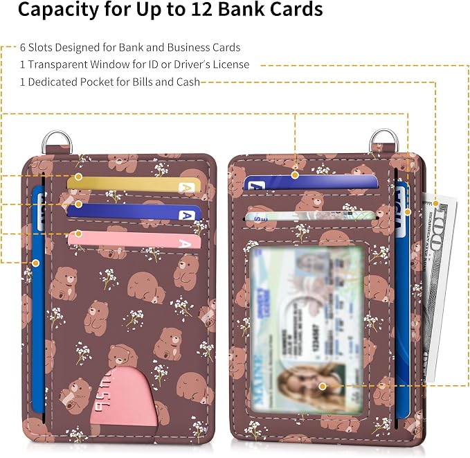 Mayski Slim Wallet, Credit Card Holder for Women, Minimalist Front Pocket RFID Blocking Card Cases, Small Wallet Women Men(Cute Bear)