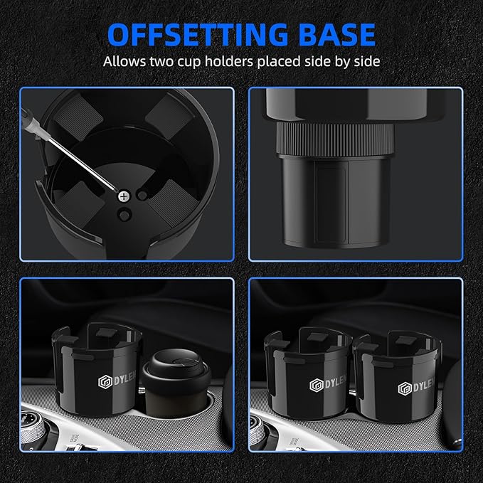 DYLEN Car Cup Holder Expander with Adjustable Base, Fits 16–46oz Bottles | Expandable base fits 2.5"–3.8" cup holders; secures Yeti, Owala 16–46oz bottles; 99% phones; anti‑slip tabs prevent spills.