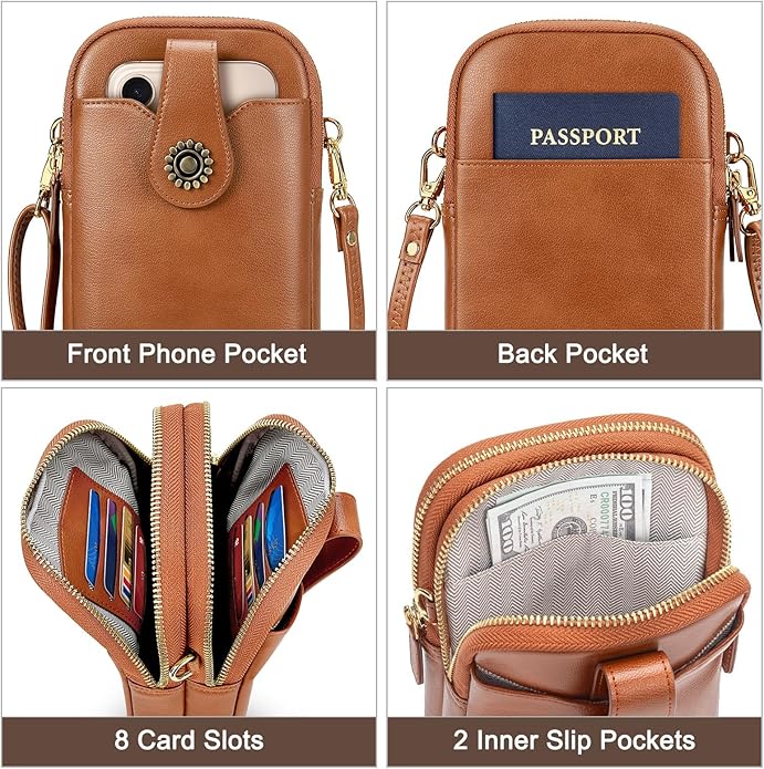 Peacocktion Small Crossbody Bags for Women, Leather RFID Cell Phone Purse, Trendy Travel Crossbody Purses with Zipper