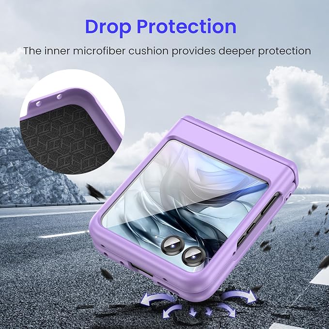 VEGO for Motorola Razr 2026/2025/2024 Phone Case, with Built-in Screen Protector[Anti-Scratch&No-Slip] Full-Body Protective Shockproof Case with Hinge Protection for Moto Razr 2024/2025/2026-Purple