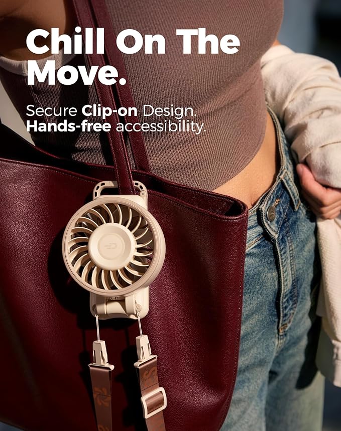 Diveblues Portable Handheld Fan, 7.4m/s High Speed Turbo Fan, 180° Foldable 4-in-1 Personal Neck Fan Carabiner Clip, 100 Speed Stepless Control, USB-C Rechargeable for Travel, Makeup Hot Flashes,D6036