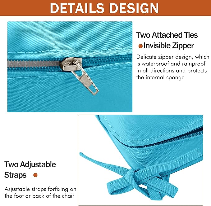 Outdoor Chair Cushions 16 x 17 Inch, Set of 4, Water Resistant Patio Chair Cushions with Tie 3 Year Color Fastness Thick Outdoor Seat Cushion for Garden Lawn Patio Furniture Teal