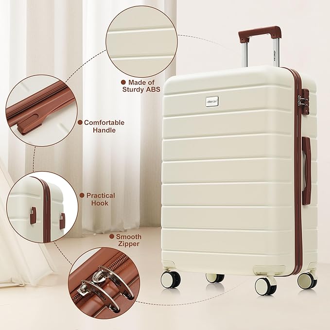 Hardside Luggage Sets, Lightweight Suitcase with Spinner Wheels, Ivory