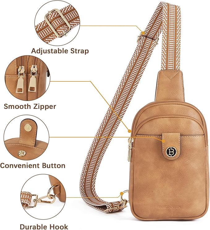 BOSTANTEN Sling Bag Crossbody Bags for Women Trendy Crossbody Purse Leather Chest Bag