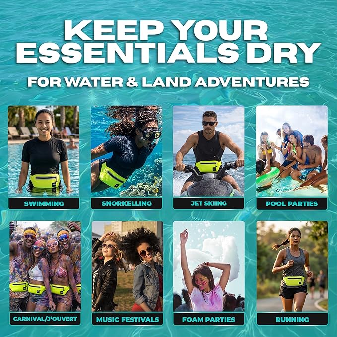 Drench Waterproof Fanny Pack & Waterproof Phone Case | IPX8 Dry Bag Waist Pack for Festivals, Raves, Jouvert, Pool Parties, Beach Travel & Outdoor Adventures | Neon Yellow